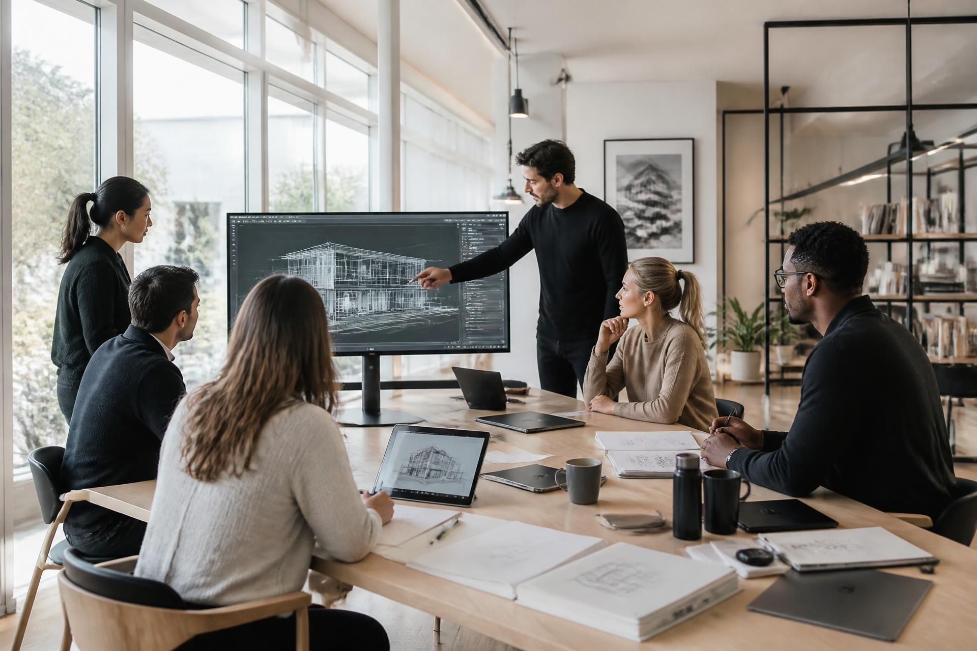 Architecture teams collaborating in a bright Scandinavian studio